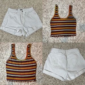 Denim White Short & Multi Colored Crop Top